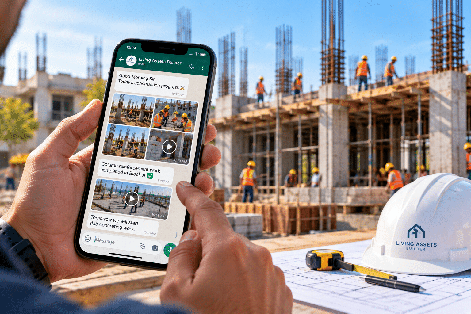 Mobile phone used for construction progress updates