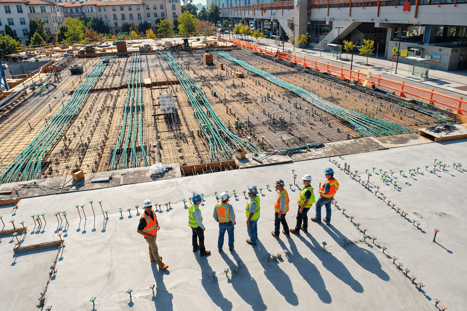 Construction site and building team