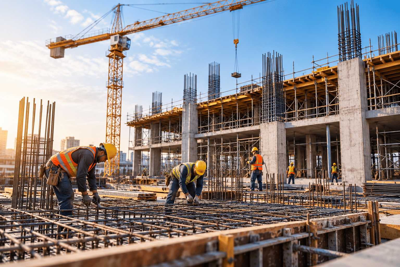 Structural construction at a building site